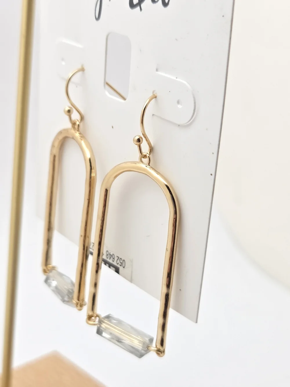 Style & Co Gold Tone Geometric Arch Drop Earrings Clear Faceted Bead NWT